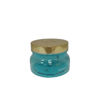 China Screw Cover 280ml Sky Blue Color PET Plastic Jar Sea Salt Bath Dirty Jar Containers With Gold Lid for sale