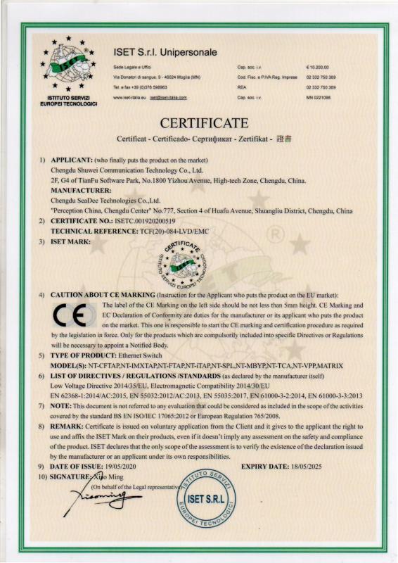 CE Certificate - Chengdu Shuwei Communication Technology Co., Ltd.