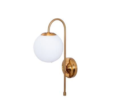 China Modern Wall Sconce, Mid Century White Wired Brass One-Light Globe Wall Sconce Lighting for Bedroom Hallway Living Room for sale