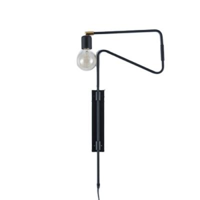 China Modern Swing Arm Wall Sconce Plug In Black Wall Lamp Flexible Ultra Thin Rotating Black Plating Plug Or Wire Industrial Retro for sale