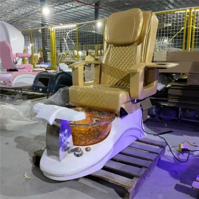 China Kisen Beauty Salon Elegant Professional Luxury Spa Salon White Black Brown With Gold Metal Massage Pedicure Chair Ready To Ship for sale