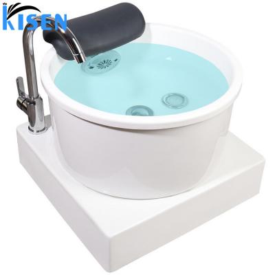 China Beauty Salon Customize Beauty Spa Salon Furniture Equipment One Piece White And Gold Foot Bowls Sink For Pedicure for sale