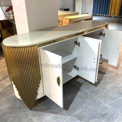 China Modern luxury modern furniture stainless steel solidwood buffet table sideboard cabinet with marble top for sale