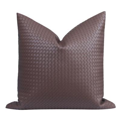 China Modern Faux Leather Farmhouse Cushion Cover Anti-Static Square Cushion Cover For Sofa Decoration Brown Beige for sale