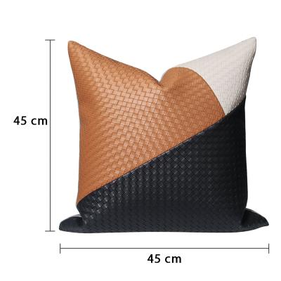 China Modern unisex coffee patchwork pillowcase anti-static brown striped leather cushion cover pillow case for sale