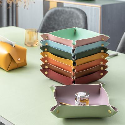 China Modern Waterproof Minimalist Metal Iron Metal Desk Clip Viable Jewelry Tray Leather Storage Box Set for Home for sale