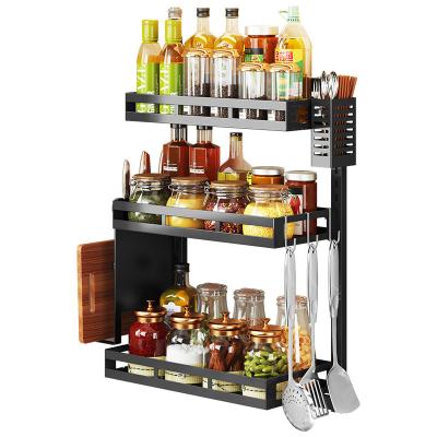 China Multifunctional Multi-Layer Sustainable Kitchen Storage Wall Mounted Metal Spice Rack for sale