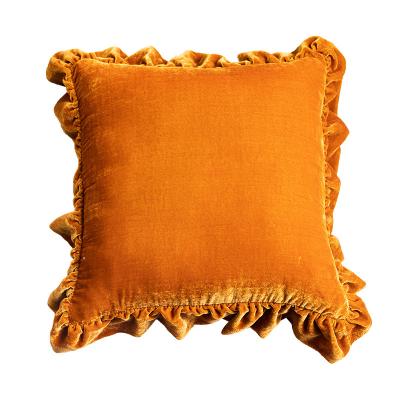 China Fashion Color Embroidered Sheer Ruffles Pillow Soft Velvet Outhouse Decoration Home Sofa Cushion Cover for sale