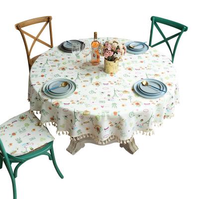 China Other round vintage tablecloth hotel restaurant printing dining table cloth household dining table tassel polyester tablecloth for sale