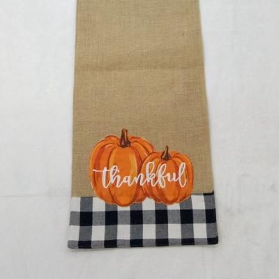 China Polyester Burlap Decorations Halloween Autumn Harvest Festival Pumpkin Thanksgiving Waterproof Canvas Table Runner for sale