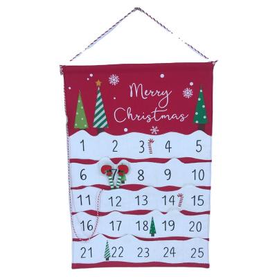 China High End Custom Cotton Canvas Wall Hanging Embroidered Pockets Christmas Countdown Advent Calendar for sale