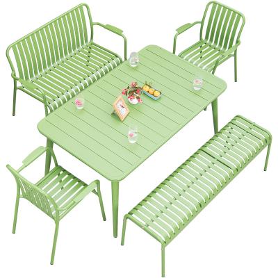 China Modern Modern Luxury All Weather Cafe Restaurant Aluminum Garden Table And Chairs Outdoor Furniture Patio Dining Table Set for sale