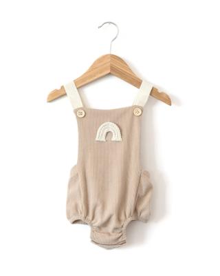 China 2022 100% cotton gender neutral baby romper in beige rainbow Boho baby romper tank top boho unisex baby romper for sale