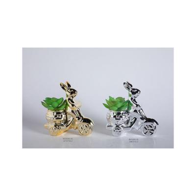 China Modern Golden& Silver Rabbit Electroplating Ceramic Garden Flower Planter Pot &Table 2 Sets for sale