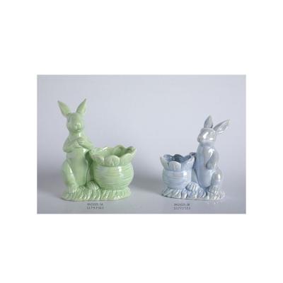 China Adorable and Stylish Animal-Friend Set Modern Ceramic Flower Planter Pot Garden Table Urn with Rabbit Handle for sale