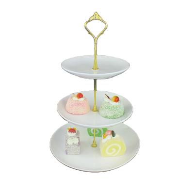 China Sustainable 3 Tier Table Fruit Snack Cupcake Dish Serving Tray Ceramic White Porcelain With Stand for sale