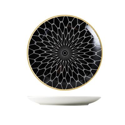 China Sustainable Geometry Round Dish 6/8/10 Inch Ceramic Dinner Plate Dish Porcelain Dessert Tableware for sale