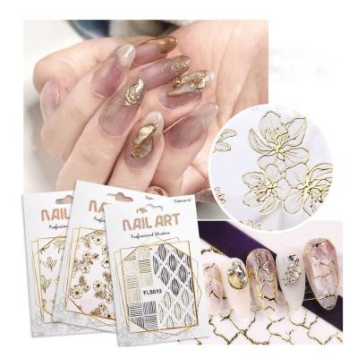 China 3D Nail Free Shipping Silk Line Mesh Foil Flower Nail Art DIY Decoration Mesh Design Adhesive Hollow Gold Silver Nail Decals Sticker for sale