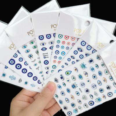 China Free Shipping Plastic Manicure Tips Self Adhesive Nail Art Stickers Evil Eye Fatima Designers Nail Decals Blue for sale