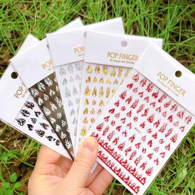 China 3D Fire Nail Art Stickers White Black Silver Gold Flame Nail Stickers Eco-friendly Material Free Shipping Holographic Stickers for sale