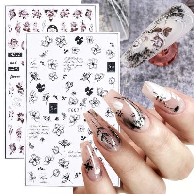 China Free Shipping White Black Manicure Design Nail Art Flower DIY Flower Nail Stickers Eco-friendly Material Autumn Winter Nail Decal Self-Adhesive for sale