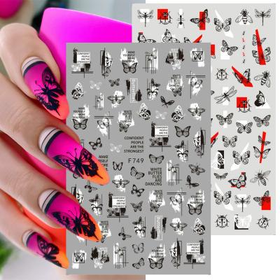 China New Style 3D Nail Stickers Art Line Black White Letters Flower Art Line Black White Letters Self Adhesive Punk Self Adhesive Nail Decals Free Shipping for sale