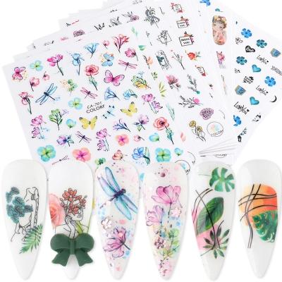 China Eco-friendly Material Free Shipping Colorful Nail Designs Leaf Daisy Spring Nail Decals Blossom Floral Dry Flowers Nail Stickers For Women Girls for sale