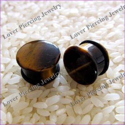 China Wholesale CLASSIC [SE-SF010] Yellow Tiger Eey Design Natural Stone Ear Plugs Piercing for sale