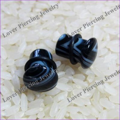 China Wholesale CLASSIC Design Stripe Black Agate Single Flared Natural Stone Ear Plug Piercing [SE-SF050] for sale