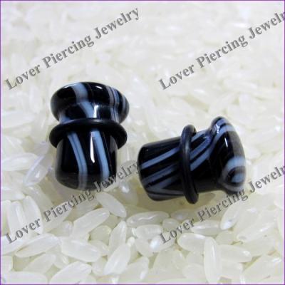 China CLASSIC [SE-SF051] Simple Flared Stone Jewelry Ear Plugs Wholesale Black Agate Stripe for sale