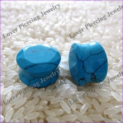 China [SE-F020] Natural Stone Plug Tunnel Popular Faceted Design Turquoise Ear Piercing Jewelry for sale