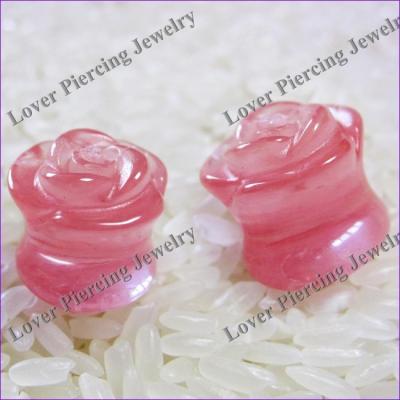 China CLASSIC Wholesale Rose Flower Stone Ear Plug Tunnel Piercing [SE-FP136] for sale