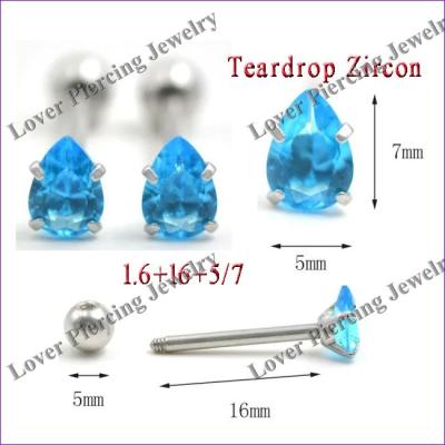 China Custom CLASSIC Teardrop Zircon Body Jewelry Barbell Steel Jewelry Tongue Barbells [SS-B780] for sale