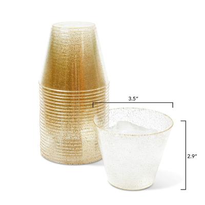 China Eleglant Gold Thin Layers Dinnerware Set With Disposable Plastic Silverware, Gold Glitter Design Plastic Dinnerware Sets for sale