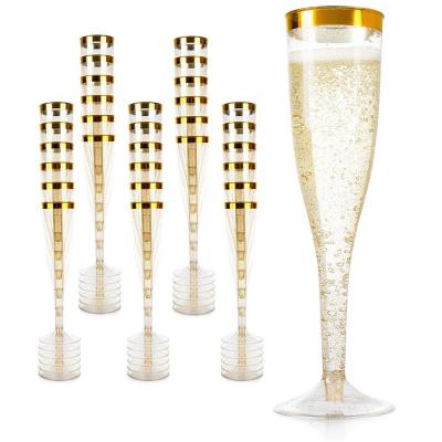 China Disposable Plastic Champagne Flutes, Gold Glitter with Gold Rim, 6.5oz, Premium, Elegant, Perfect for Weddings Birthdays for sale