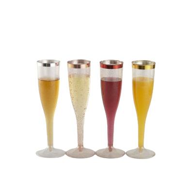 China Disposable Plastic Champagne Flutes Gold Glitter Disposable with Gold Rim Elegant Stylish Premium Toasting flutes - perfect for wedding for sale