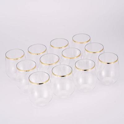 China 24 Pack Unbreakable Stemless Plastic Wine Glasses Gold Rim Cup, Disposable Plastic Wine Glass Champagne Glasses Unbreakable Plastic 12 Ounce for sale