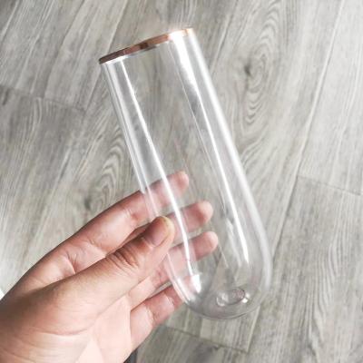 China Champagne Flutes Disposable Stemless Plastic Recyclable Unbreakable 9 Ounce Glass Rose Gold Rim Plastic Toasting for sale