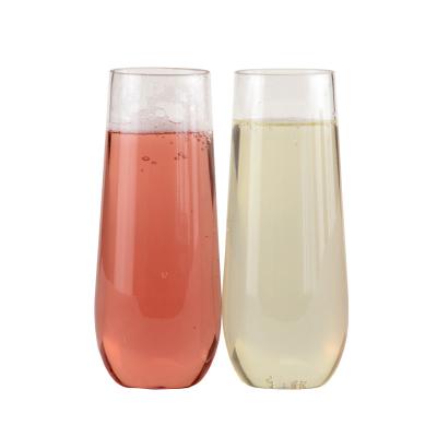 China 9 Ounce PET Recyclable Plastic Champagne Flutes Plastic Toasting Glassware Shatterproof Recyclable Clear and Stemless BPA Free for sale