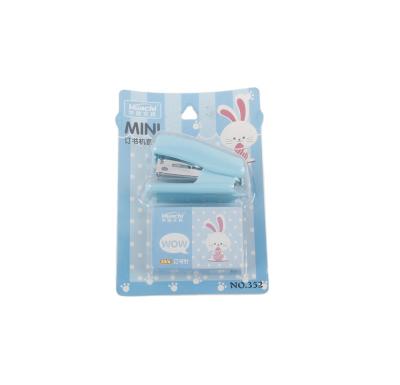 China Office Convenient Stationery Sizes Mini Color Rabbit Printed Square Head Plastic Stapler Stitching Set for sale