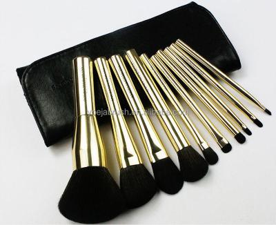 China Angular Blush High Grade Synthetic 10 Piece Gold Makeup Brush Set With Black Bag for sale