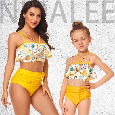 China 2023 new windproof swimwear high waist drawstring printed multi-color spiky fashion bikini parent-child equipment for sale