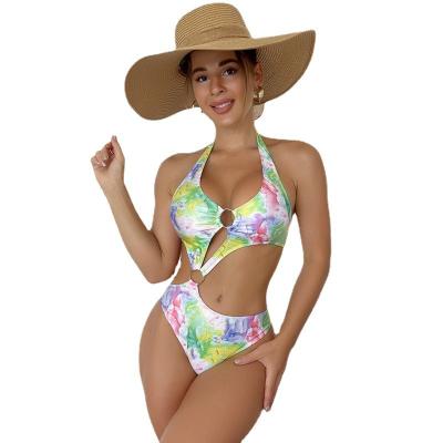 China 2023 Hot Selling One Piece Custom Swimwear Antibacterial Gradient Sexy Swimsuit O-ring Hollow Women Bikini Beach Wear for sale