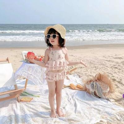 China New 2023 Children's Two-piece Swimwear Suspender Quick-drying Explosive Swimsuit Girls Windproof Cotton Floral Swimsuit for sale