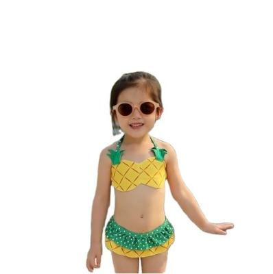 China New Fruit Print Little Girl Antibacterial Swimsuit Halter&Lace Up Three Pieces Beach Wear Bikini Children Swimsuits for sale