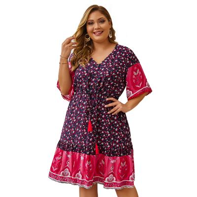 China Anti-Static Winter&Fall Plus Size Floral Casual Dress Short Sleeve Women Dress Midi for sale