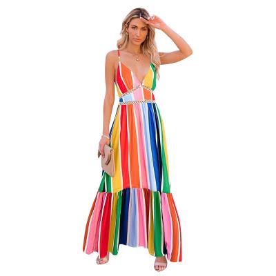 China New Summer Anti-static Long Sleeve Casual Rainbow Cami Girl Dress Colorful Dress for sale