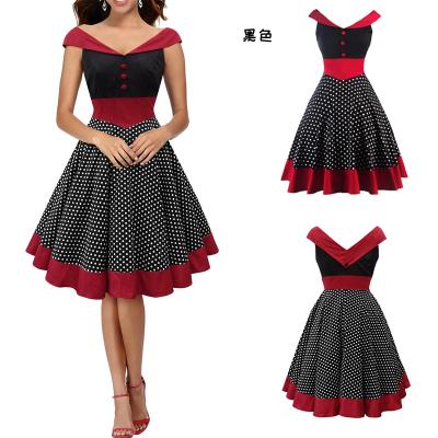 China 2021 Hot Summer V-Neck Anti-wrinkle 50s Hepburn Vintage Style Women Dress Sale Party Prom Dress (Red and Black) for sale