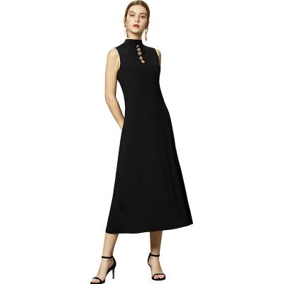 China 2021 Summer High Collar Black Casual Dress Anti-Static Sleeveless Women Elegant for sale