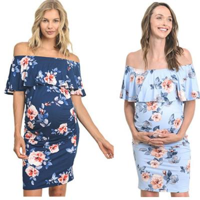 China Lady Strapless Maternity Pregnancy Dress Midi Rts Breathable Floral Print New Arrival Women Casual Dresses for sale